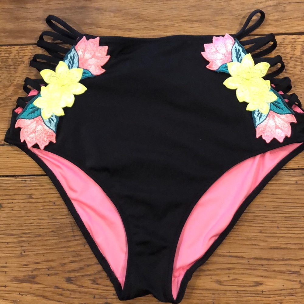 Pink high waisted floral bikini bottoms
